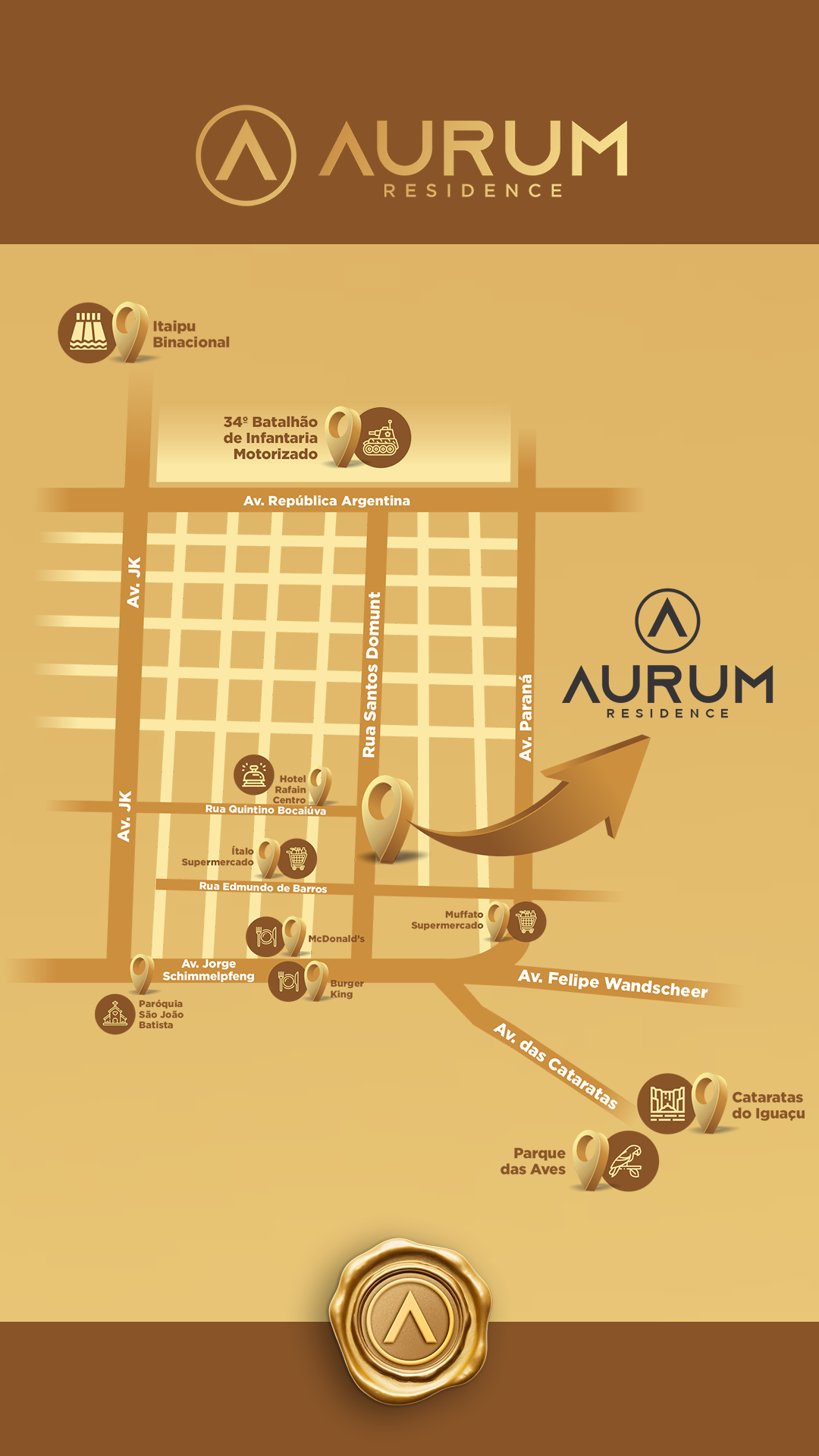 Mapa de localização do Aurum Residence — Centro de Foz do Iguaçu